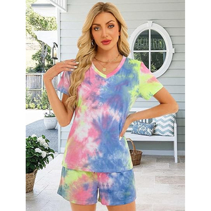 Ladies Loose Fit T Shirt and Cycling Shorts <b>Matching</b> Set Casual Summer Two Piece Outfit for Women tie dye - Product Image 2