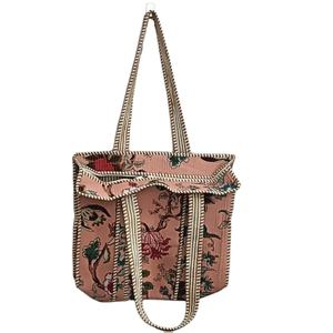 Bolso de mano acolchado de algodón con estampado de bloques a mano para mujer, bolso de hombro bohemio, bolsos de mano acolchados Kantha Stitch - Product Image 1