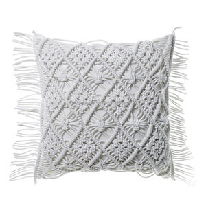 Funda de cojín de macramé gris con funda de almohada con flecos de algodón para dormitorio HOGAR decorativo de India - Product Image 1