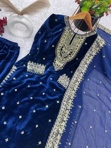<b>Women</b> Traditional Faux Georgette Embroidered Purple Salwar <b>Suit</b> With Dupatta For <b>Wedding</b> India Pakistan Winter Wear - Product Image 3