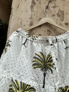 <b>White</b> Tropical Palm Print A-Line <b>Midi</b> <b>Skirt</b> Elastic Waist Cotton Casual Summer Women's <b>Skirt</b> - Product Image 2
