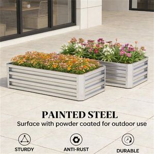 Fioriera e Vaso da Giardino Rialzato in Metallo Argentato per Piante da Esterno - Product Image 1