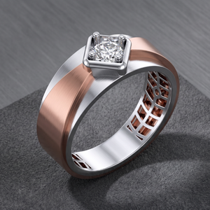 Bague de fiançailles et de mariage personnalisée OEM pour homme, solitaire en diamant de laboratoire bicolore |   Or rose blanc 14 carats plaqué rhodium certifié IGI - Product Image 5