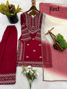 Salwar Kameez en coton orange pour femme, tenue formelle traditionnelle mi-longue, style Inde Pakistan, coupe classique, infroissable, pour mariage - Product Image 3