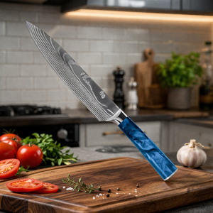 Handmade Chef <b>Set</b> Damascus Steel Resin Handle Leather Sheath 10-11.9in Blade Industrial Style - Product Image 2