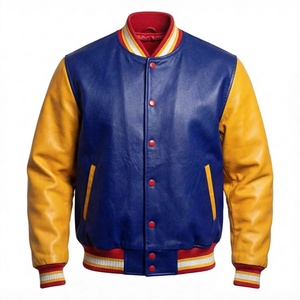 Custom Wool Body Bomber <b>Jacket</b> Blue <b>Yellow</b> Snap Button Hooded <b>Waterproof</b> Quick Dry Unisex - Product Image 2