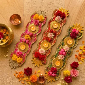 Floral <b>Tapestry</b> Wall <b>Hanging</b> with Candle Holders and Roses for Diwali Home Decor Traditional Style 3Pcs - Product Image 6