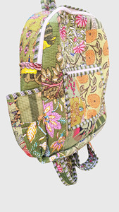 Sac à dos en coton matelassé à fleurs vertes bohèmes pour femmes, fermeture éclair, sac à dos souple pour la journée - Product Image 4