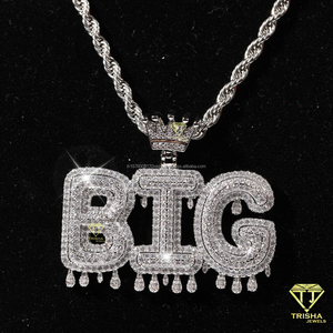 Custom " BIG " Letter Pendant Necklace Iced Out Moissanite Diamond Hip Hop Jewelry With <b>Rope</b> <b>Chain</b> - Product Image 5