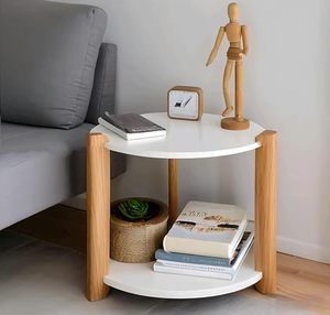 Table d'appoint moderne Aqdus Saleem en bois grainé, à deux niveaux, pour salon et chambre à coucher - Product Image 1