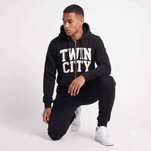 Ensemble de survêtement léger à capuche noir pour homme Twin City, sweat-shirt à fermeture éclair intégrale, style décontracté, style automne, 100% coton - Product Image 3