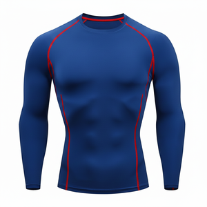 Camiseta Deportiva de Compresión para Hombre, Gris, Manga Larga, Cuello Redondo, Ajustada, Transpirable, de Secado Rápido, que Absorbe la Humedad - Product Image 2