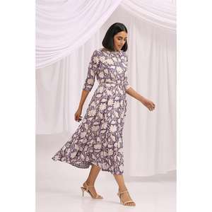 Vestido midi con estampado floral para mujer, vestido informal con cuello redondo y manga larga - Product Image 2