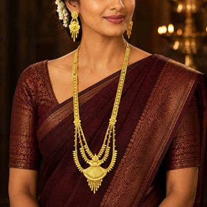 Wholesale Brass 14K18K24K Micron Gold Filled Dubai Style Rani Haar <b>Bridal</b> Necklaces Traditional Design Long Set Fashion Jewelry - Product Image 3
