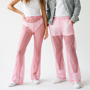 100% Polyester Sexy <b>Mesh</b> Flare <b>Pants</b> Streetwear See Through Flare <b>Pants</b> Quick Dry Night Clubwear Sexy Transparent <b>Pants</b> Unisex - Product Image 1