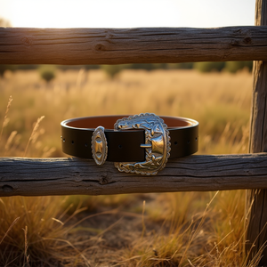 Cintura in vera pelle con fibbia argentata 4x110 cm stile western per donna e uomo - Product Image 2