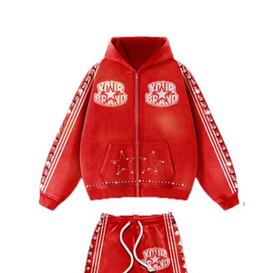 Survêtement unisexe tendance en molleton 100% coton, style streetwear, avec impression sérigraphique et strass effet soleil délavé, collection Equality Premium - Product Image 2