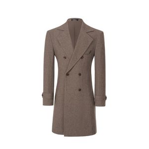 Manteau trench en laine pour homme, double boutonnage, couleur unie, col rabattu, manches longues, vêtement formel d'automne - Product Image 2