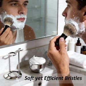 Kit de brochas de afeitar para hombres, juego de brochas de afeitar 3 en 1, incluye brocha de afeitar, arco de afeitar, acero inoxidable, alta calidad - Product Image 6