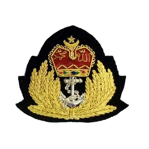 OEM Malaysian Officials Officers Golden Headgear Anchor Badge Wholesale White Security Officer Hat Badge Malaysia Bullion Patch