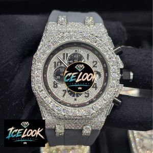 ICELOOK นาฬิกาเพชรหรูหราวินเทจ 45 มม. อะนาล็อกควอตซ์ วันที่อัตโนมัติผู้ชายโครโนกราฟ แซฟไฟร์คริสตัลสแตนเลสสตีล - Product Image 1