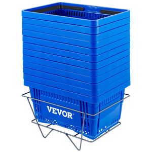 Lot de 12 paniers de supermarché en PE durable 16.9x11.8x8.7 ensemble de supports en fer avec poignée en plastique bleu pour librairie - Product Image 1