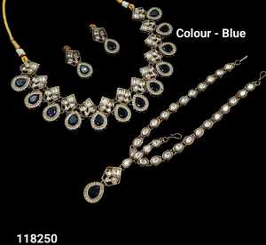 Conjunto de Joyería de Aleación Plateada de Alta Calidad para Mujer, Diseño Moderno, Collar, Aretes y Brazalete con Circonita Azul, Estilo Clásico - Product Image 1