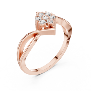 Anillo de Moissanita Brillante con Corte Redondo y Diseño Floral - Anillo Bypass con Marco Chevron en Plata Chapada en Oro Rosa para Ella - Product Image 2