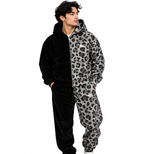 Conjunto de Chándal de Terciopelo con Diseño de Leopardo Personalizado para Hombre, Sudadera con Capucha y Cremallera con Estampado Animal, Pantalones Jogger, Ropa Urbana Casual Cálida de Forro Polar, Sudaderas OEM - Product Image 1