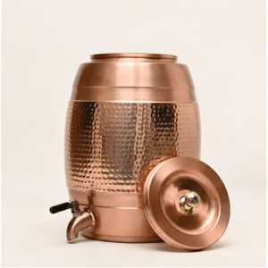 Pure Copper Water Dispenser Tank Hammered Finish Storage <b>Jar</b> Matka Pot Container Set with Glasses and <b>Tap</b> - Product Image 5