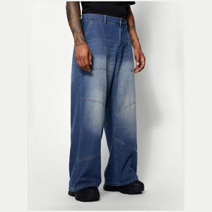 Jean décontracté pour homme, taille mi-haute, coupe droite, délavage clair effet soleil, coupe ample, 100% coton respirant, design personnalisé - Product Image 5