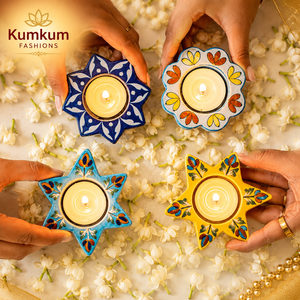 Portavelas de Cerámica Azul Pintado a Mano al por Mayor, Decoración para el Hogar, Regalos para Fiestas de Diwali, Navidad y Eventos - Product Image 2