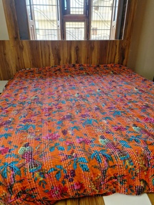 Indian Cotton <b>Bedspread</b> Floral Bird Print Boho Kantha <b>Quilt</b> Handmade Eco-Friendly Washable Reversible All-Season Bed Cover Home - Product Image 2