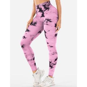 Custom Logo High Waist <b>Pink</b> Tie Dye Yoga Pants Women Seamless Tummy Control Workout Fitness Activewear <b>Gym</b> <b>Leggings</b> - Product Image 1