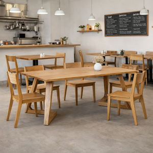 Table à manger en bois de teck durable de qualité supérieure, style scandinave moderne, forme trapézoïdale, décoration intérieure, finition naturelle, restaurant, café - Product Image 5