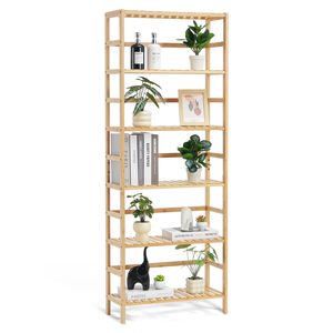 Scaffale in bambù a 6 livelli multifunzionale, libreria aperta in legno, espositore e portaoggetti, organizer autoportante per piante e fiori - Product Image 1