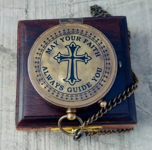 Vintage Brass Pocket <b>Compass</b> in Wooden Case <b>Antique</b> Nautical Navigation Instrument for Hiking Camping Home Decor - Product Image 3