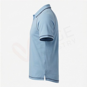 Men's Light <b>Blue</b> Short Sleeve <b>Polo</b> <b>Shirt</b> 100% Polyester Knitted Quick Dry Solid Casual Regular Fit Button Design - Product Image 6