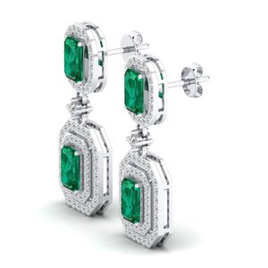 REYES Elegance - Pendientes Colgantes de Oro de 14K con Diamantes, Esmeralda Verde de 4.24 Quilates Cultivada en Laboratorio, Calidad Premium, para Mujer - Product Image 3