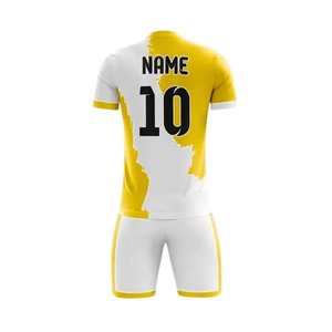Conjunto de Camiseta de Fútbol para Hombre, Color Blanco y Amarillo con Bloques de Color, Cuello en V, Manga Corta, Nombre y Número Personalizados 10, Uniforme Transpirable de Poliéster - Product Image 6