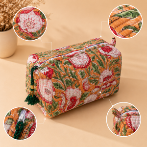 Eco-Friendly Bohemian Floral Print Cotton Cosmetic Bag Set Zipper Closure Lightweight Washable Multi-Function Travel <b>Case</b> for - Product Image 5