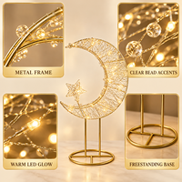 Grande lampe de sol LED en bois en forme de lune avec support doré, lumière chaude pour le Ramadan, les fêtes de l'Aïd, le salon, la chambre, le couloir