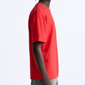 T-shirt en coton uni rouge pour homme, col rond, manches courtes, décontracté, couleur unie, coupe classique, jersey tricoté - Product Image 5