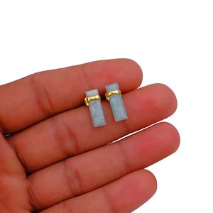Pendientes de Barra Rectangular de Amazonita Natural, Hechos a Mano, Chapados en Oro, Estilo Minimalista, Geométricos, Modernos para Mujer - Product Image 4