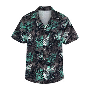 Chemise hawaïenne à manches courtes pour hommes, imprimé floral tropical, col rabattu, boutonnée, vacances d'été, noire - Product Image 1