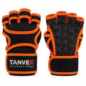 TANVEX INTERNATIONAL PU Half <b>Finger</b> Gym Gloves Mesh Breathable Non-Slip Adjustable Wrist <b>Strap</b> Fitness Training Glove - Product Image 6