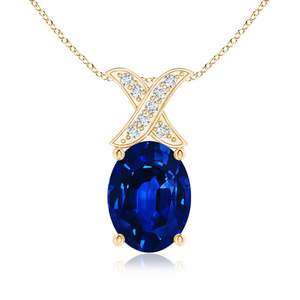Colgante de Lujo Unisex de Oro de 14K con Aguamarina Natural de Corte Ovalado de 8x6MM en Forma de 'XO' e Incrustaciones de Diamantes, Joyería Fina, Piedra de Nacimiento - Product Image 1