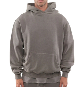 <b>Men's</b> Gray Hooded <b>Sweatshirt</b> Loose Fit Woven Eco-Friendly 180g Casual Solid Color Spring Wear - Product Image 6