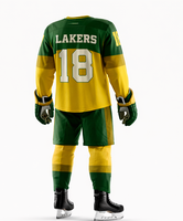 Uniforme de hockey sur glace des Lakers pour hommes, maillot sublimé jaune et vert, manches longues, évacuation de l'humidité, toutes saisons, taille adulte