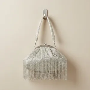 <b>Top</b> selling Beaded Purse Silver Beaded Fringe Clutch Purse Bridal Wedding Evening Bag Women Tassel Purse Handbag At Best Price - Product Image 4